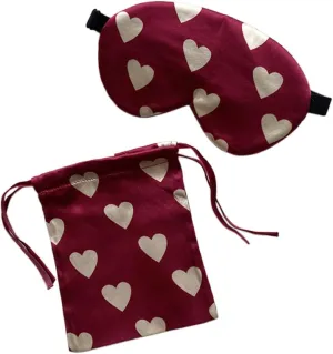 Red Heart Silk Sleep Eye Mask Storage Bag Set Women Adjustable Soft Mulberry Silk Blackout Eye Cover for Yoga Travel Nap Head Mounted