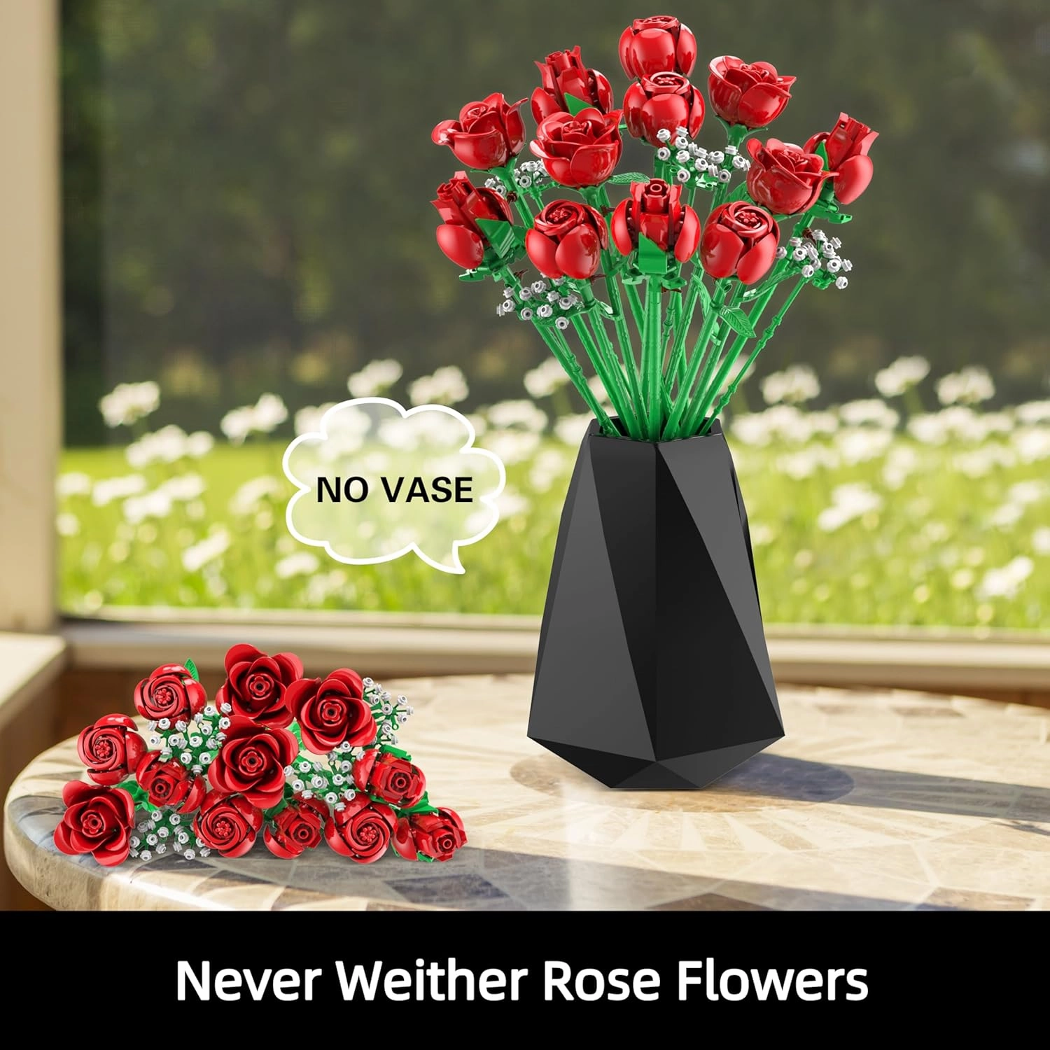 Red Rose Bouquet Building Set, 960PCS Roses Flowers Artificial Flowers Botanical Collection Blocks Kit for Adults Women Gift for Valentines & Mother's Day Home Decor Flower Decorations