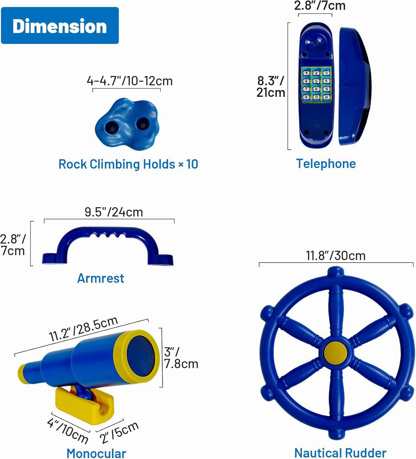 RedSwing Playground Accessories，Backyard Swing Set Pirate Plastic Playground Equipment Set with Ship Wheel, Telescope, Telephone，Rock Climbing Holds and Safety Handles for Outdoor Playhouse Treehouse