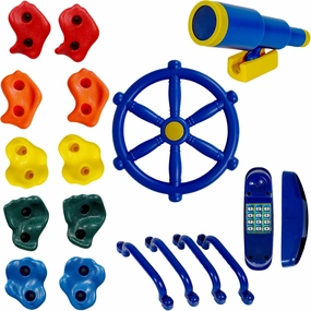 RedSwing Playground Accessories，Backyard Swing Set Pirate Plastic Playground Equipment Set with Ship Wheel, Telescope, Telephone，Rock Climbing Holds and Safety Handles for Outdoor Playhouse Treehouse