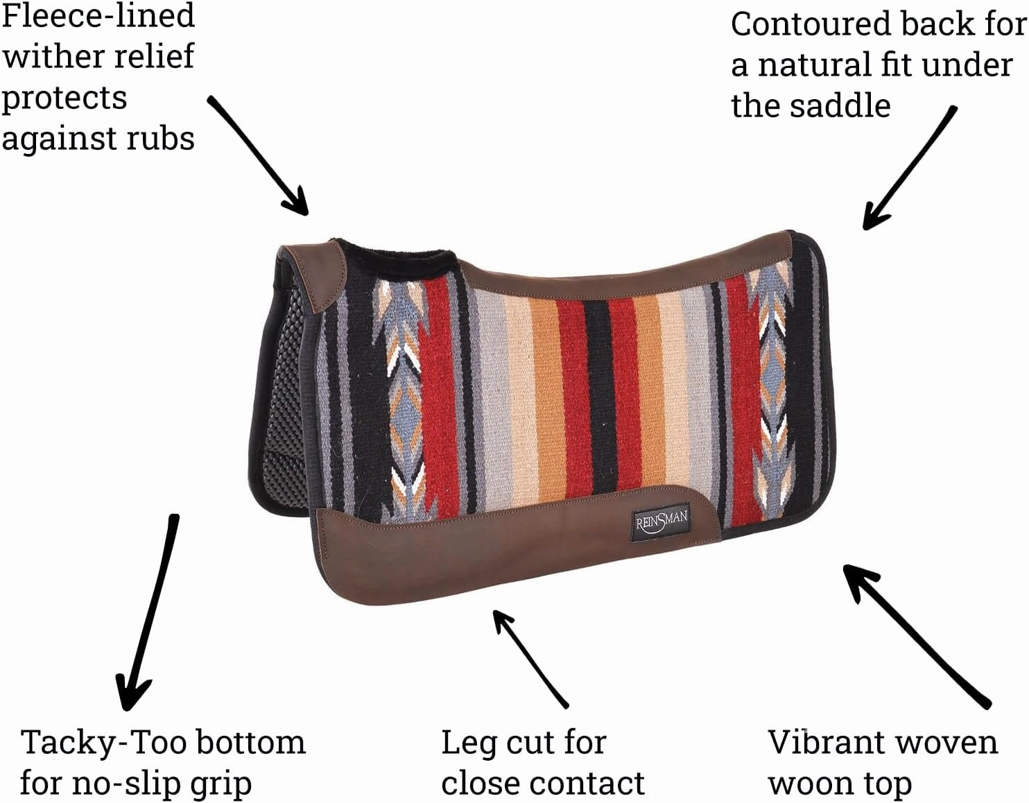 Reinsman APEX Ranahan Tacky Too Soft Breathable Non-Slip Shock-Absorbing Fleece-Lined Moisture-Wicking Contoured Back Protection Horse Riding Saddle Pad