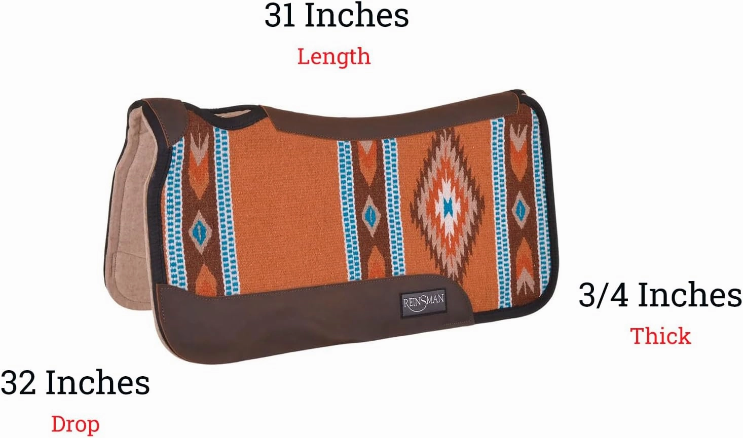 Reinsman APEX Ranahan Wool Soft Breathable Shock-Absorbing Fleece-Lined Moisture-Wicking Contoured Back Protection Wither Relief Horse Riding Saddle Pad
