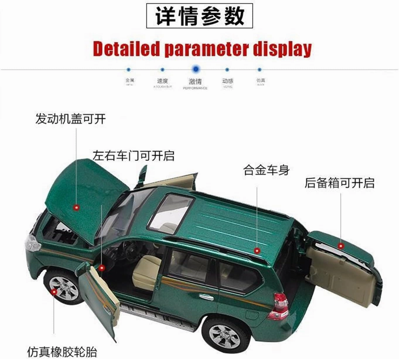Resin Car Vehicle Model Fit for Toyota Land Cruiser Prado 1 32 Alloy Car Model Pull Back Off-Road Vehicle Children's Toy Ornament Festive Deluxe Gift (Size : White)