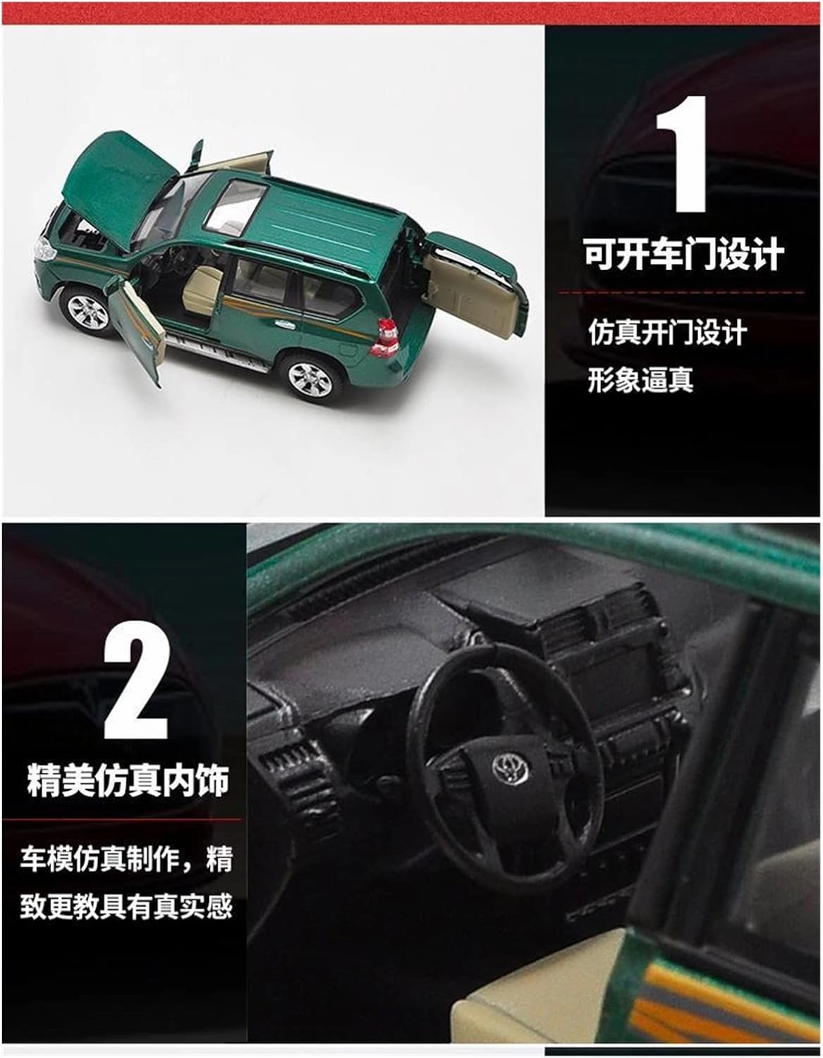 Resin Car Vehicle Model Fit for Toyota Land Cruiser Prado 1 32 Alloy Car Model Pull Back Off-Road Vehicle Children's Toy Ornament Festive Deluxe Gift (Size : White)