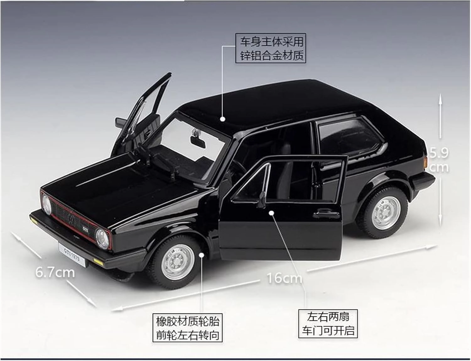 Resin Car Vehicle Model Fit for Volkswagen Golf Mk1 GTI 1979 1 24 Alloy Car Model Diecast Toy Vehicles Collection Gift Festive Deluxe Gift(Black), ZMAOAZ200510103