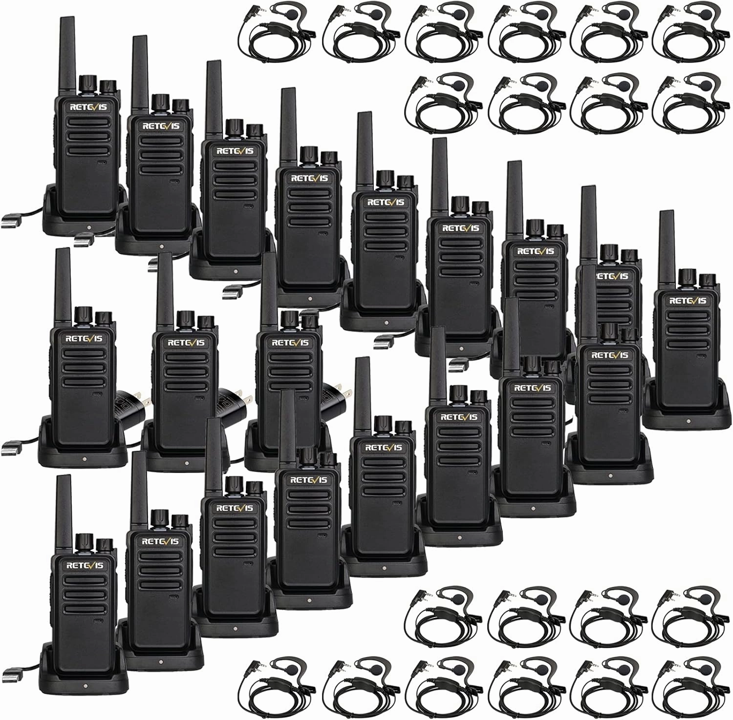 Retevis RT68 Walkie Talkies with Earpiece,2 Way Radios Long Range,Heavy Duty Walkie Talkies for Adults,Rechargeable with USB Charger Base, for Restaurant School Manufacturing Healthcare(20 Pack)