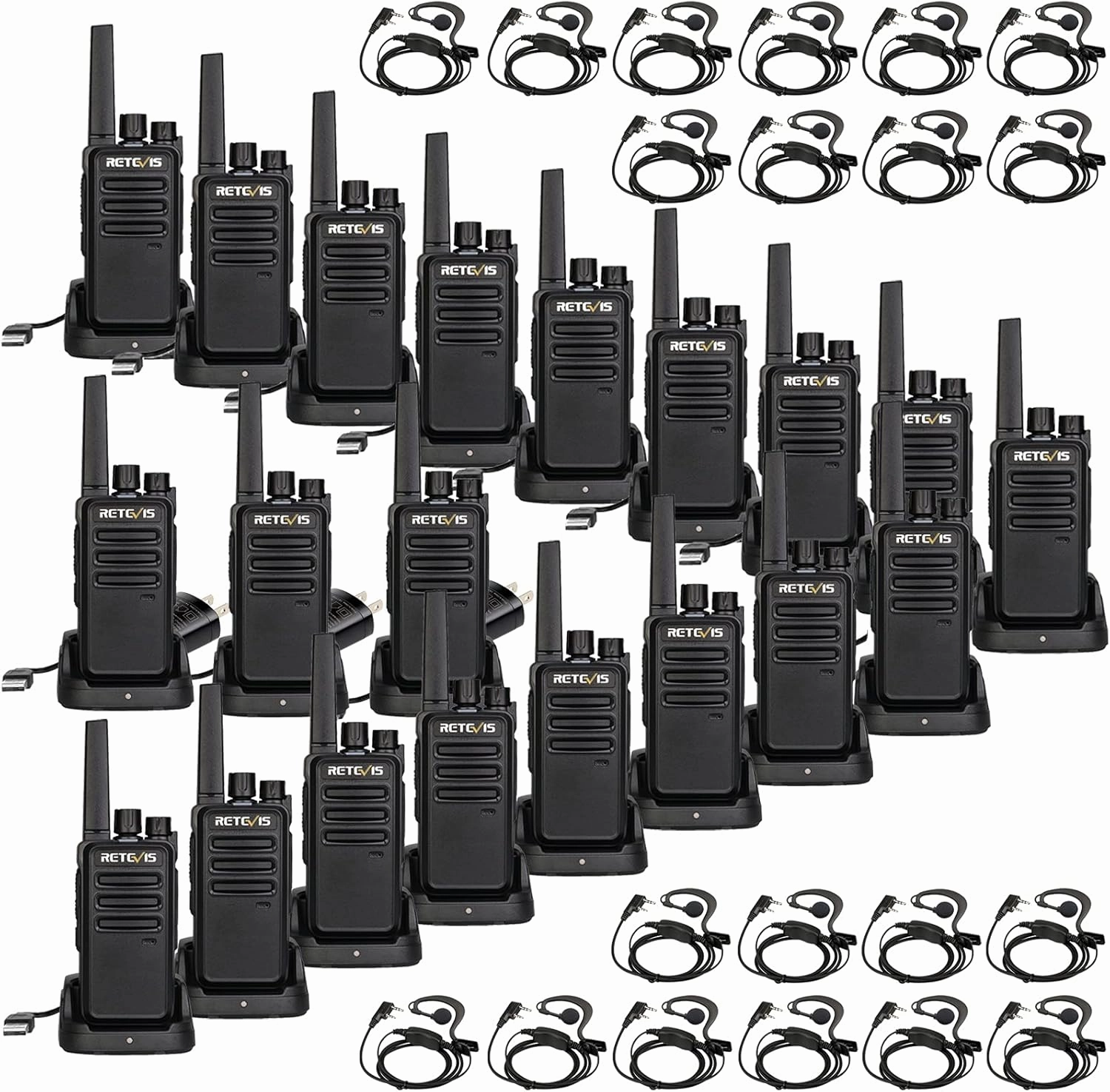 Retevis RT68 Walkie Talkies with Earpiece,2 Way Radios Long Range,Heavy Duty Walkie Talkies for Adults,Rechargeable with USB Charger Base, for Restaurant School Manufacturing Healthcare(20 Pack)