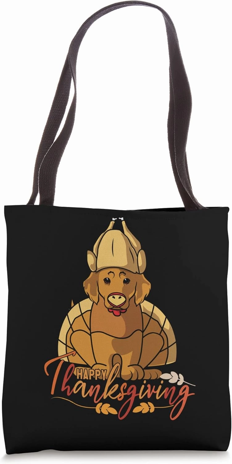Retriever Golden Dog Greets Happy Thanksgiving Black Tote Bag