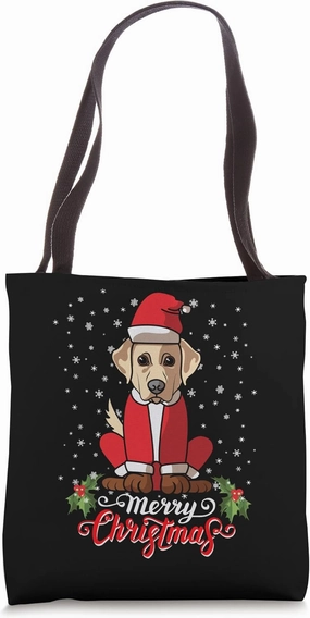 Retriever Golden Dog Greets Merry Christmas Santa Black Tote Bag