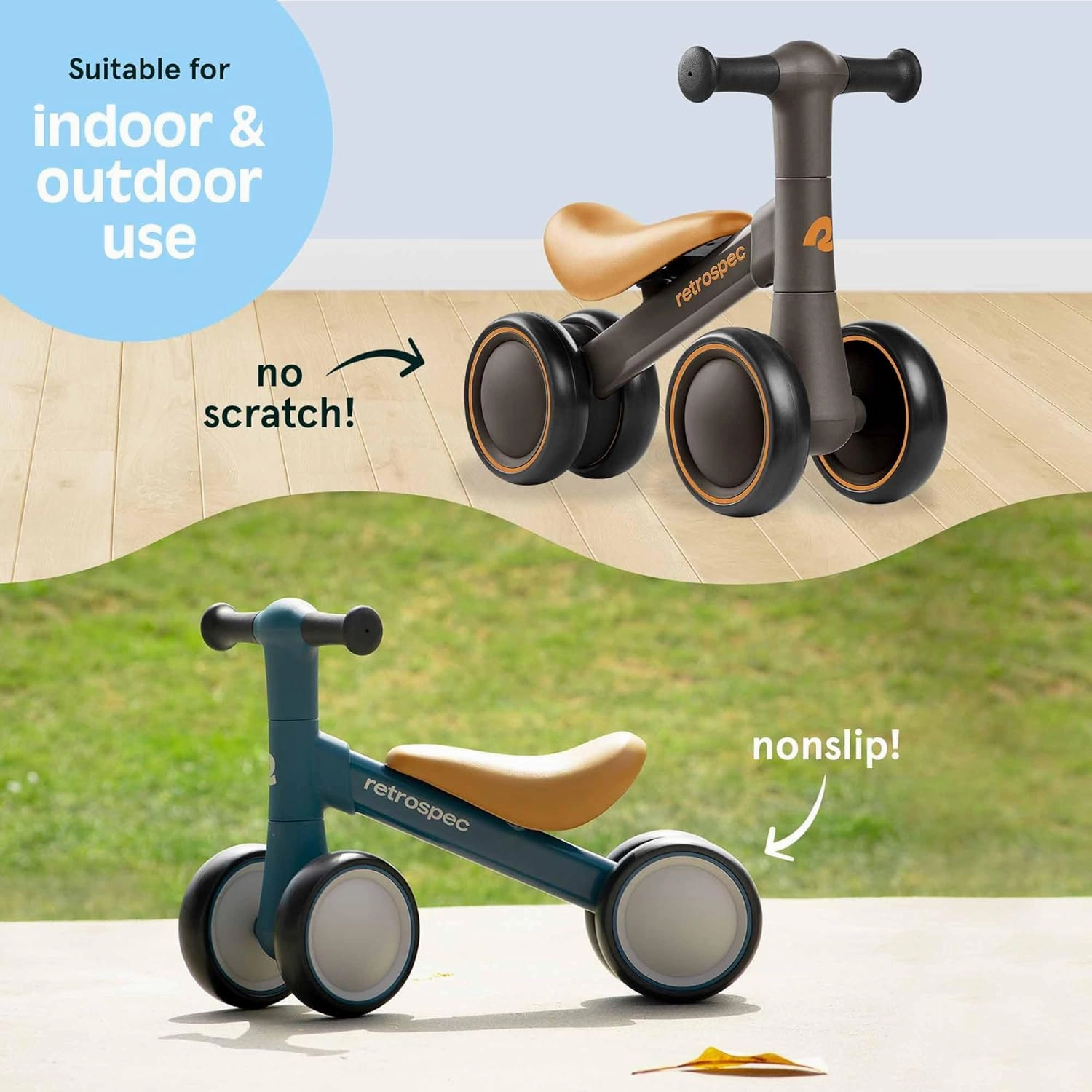 Retrospec Cricket 2 Baby Walker Balance Bike with 4 Wheels for Ages 12-24 Months - First Birthday Gift Toddler Bicycle Toy for 1 Year Old’s - Ride On Toys for Boys & Girls