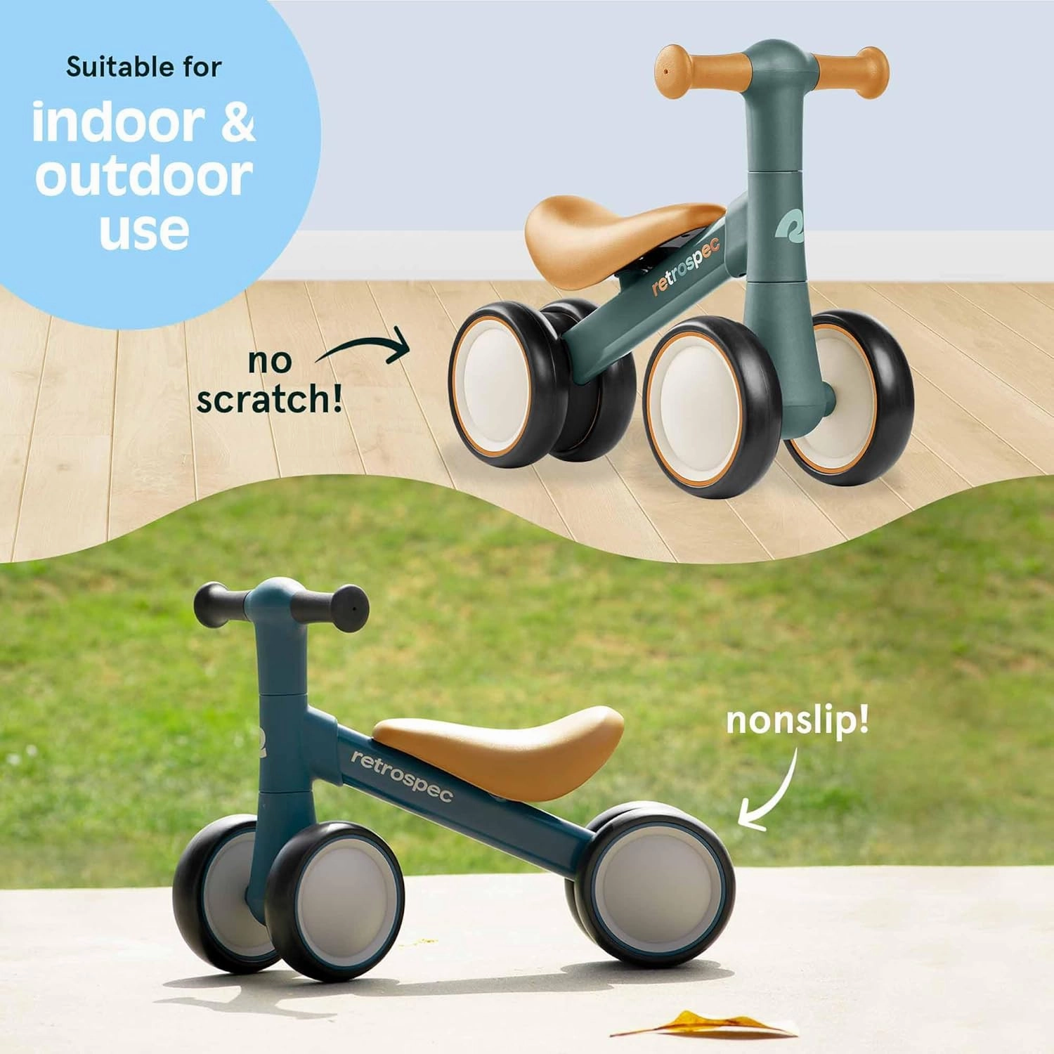 Retrospec Cricket 2 Baby Walker Balance Bike with 4 Wheels for Ages 12-24 Months - First Birthday Gift Toddler Bicycle Toy for 1 Year Old’s - Ride On Toys for Boys & Girls