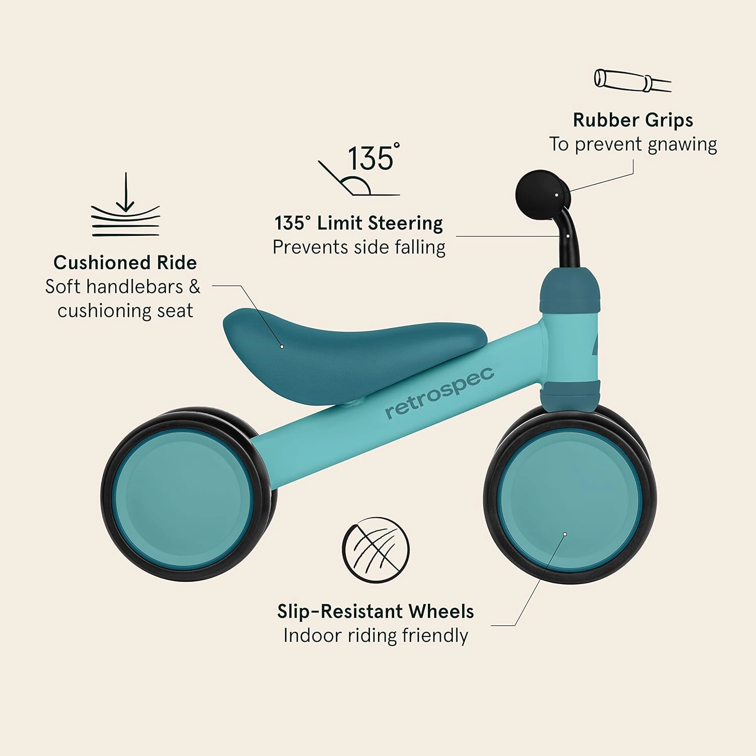 Retrospec Cricket Baby Walker Balance Bike with 4 Wheels for Ages 12-24 Months - Toddler Bicycle Toy for 1 Year Old’s - Ride On Toys for Boys & Girls