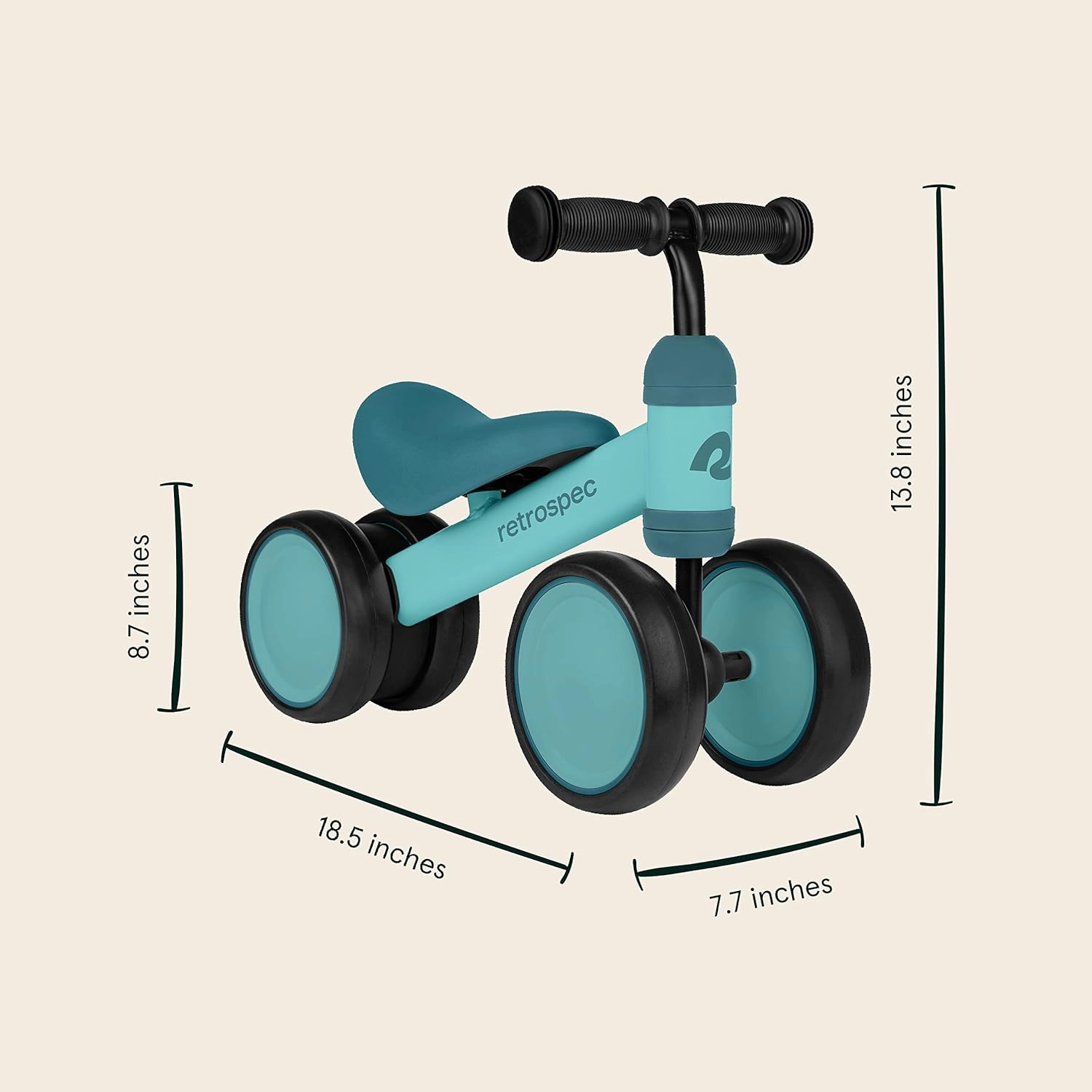 Retrospec Cricket Baby Walker Balance Bike with 4 Wheels for Ages 12-24 Months - Toddler Bicycle Toy for 1 Year Old’s - Ride On Toys for Boys & Girls