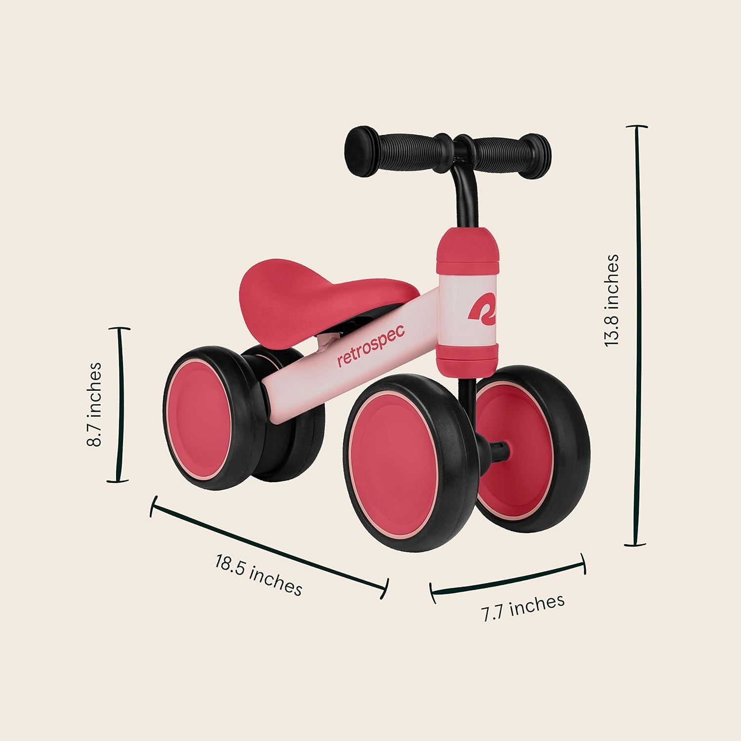 Retrospec Cricket Baby Walker Balance Bike with 4 Wheels for Ages 12-24 Months - Toddler Bicycle Toy for 1 Year Old’s - Ride On Toys for Boys & Girls