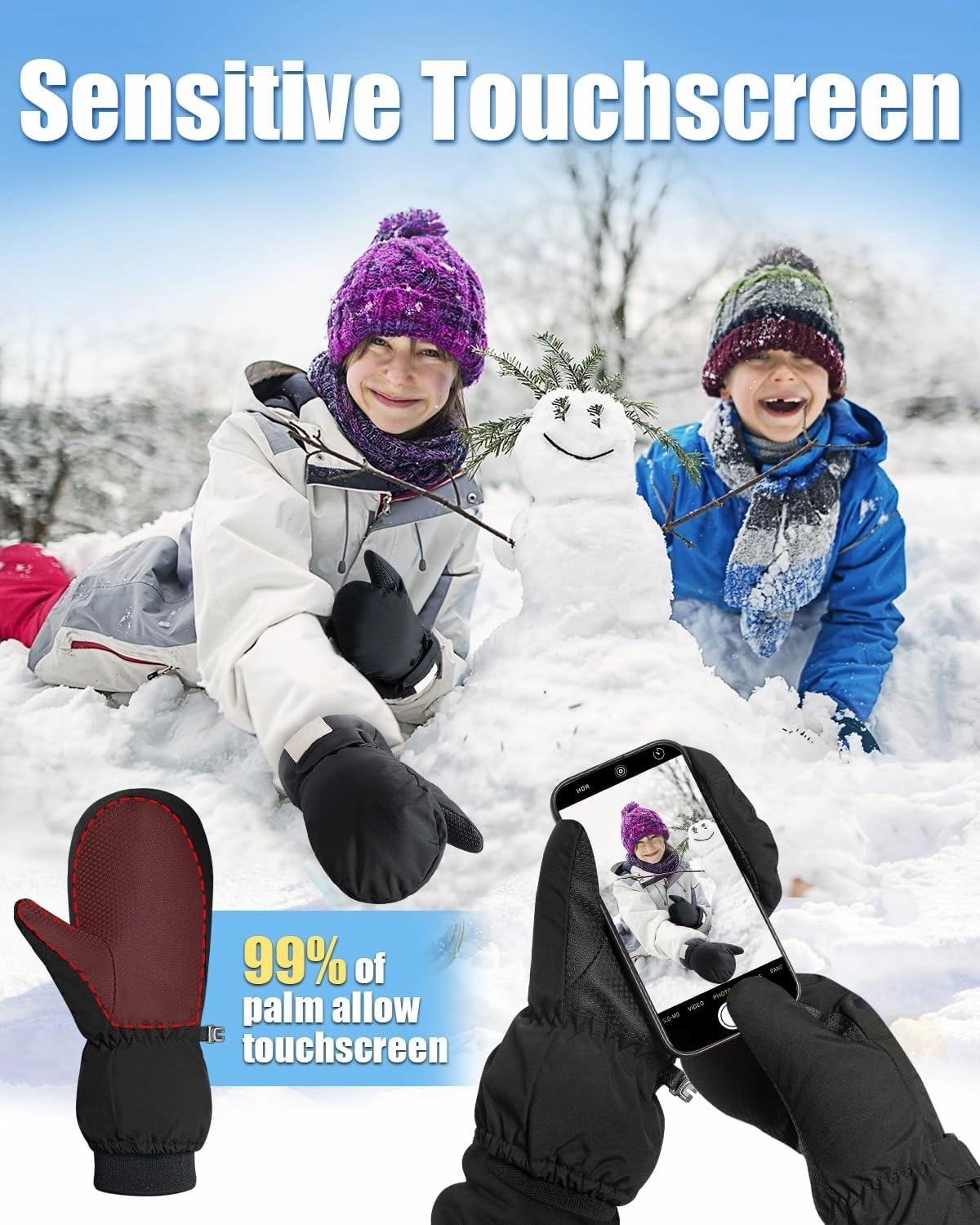 RIGWARL Kids Ski Mittens for Boys Girls Aged 5-13, Windproof Kids Snow Mittens for Snowboarding Ice Skating Alaska Cruise