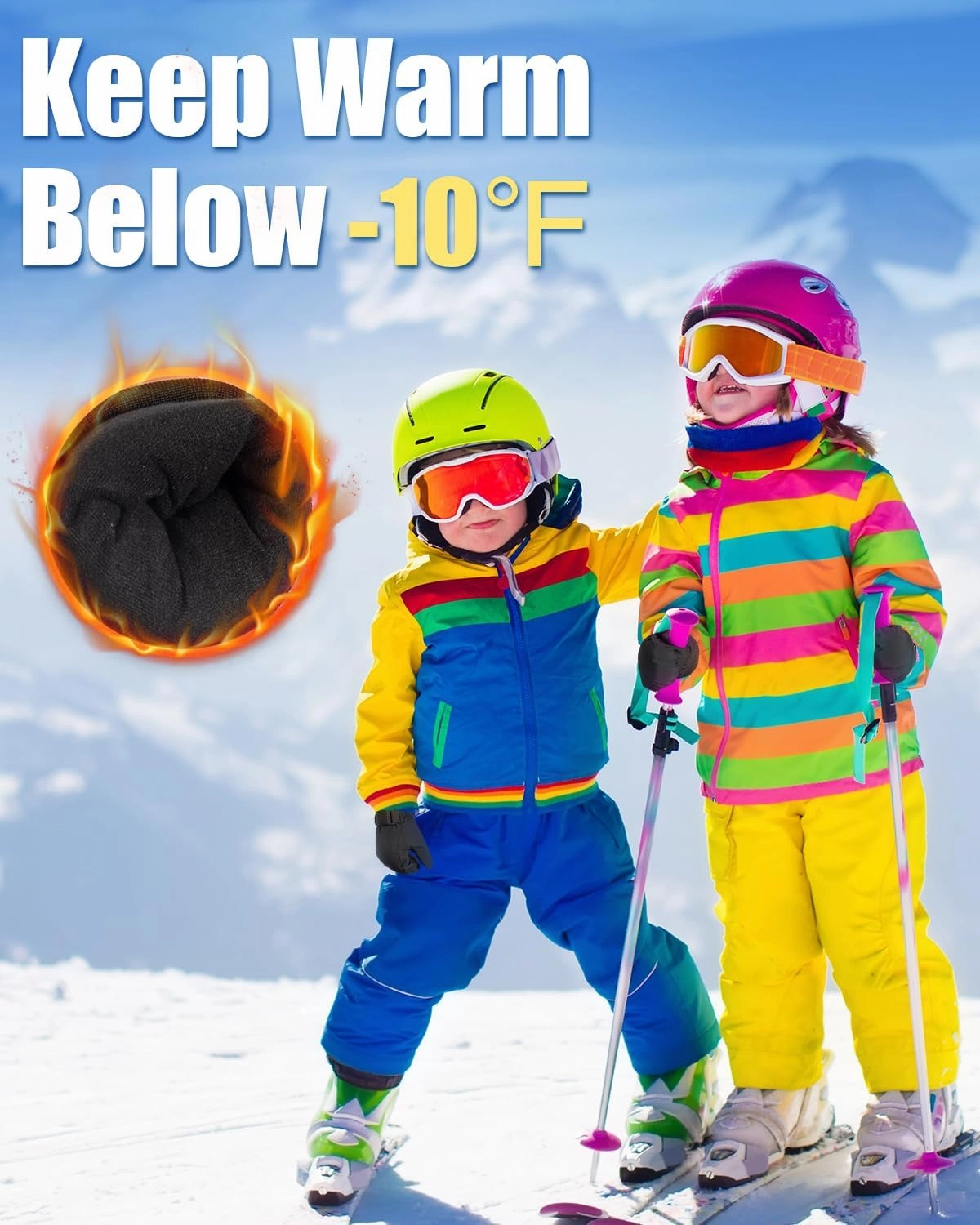 RIGWARL Kids Ski Mittens for Boys Girls Aged 5-13, Windproof Kids Snow Mittens for Snowboarding Ice Skating Alaska Cruise