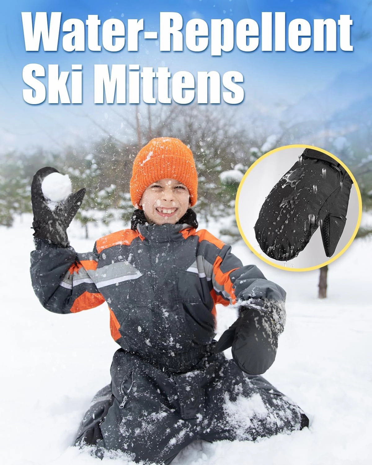RIGWARL Kids Ski Mittens for Boys Girls Aged 5-13, Windproof Kids Snow Mittens for Snowboarding Ice Skating Alaska Cruise