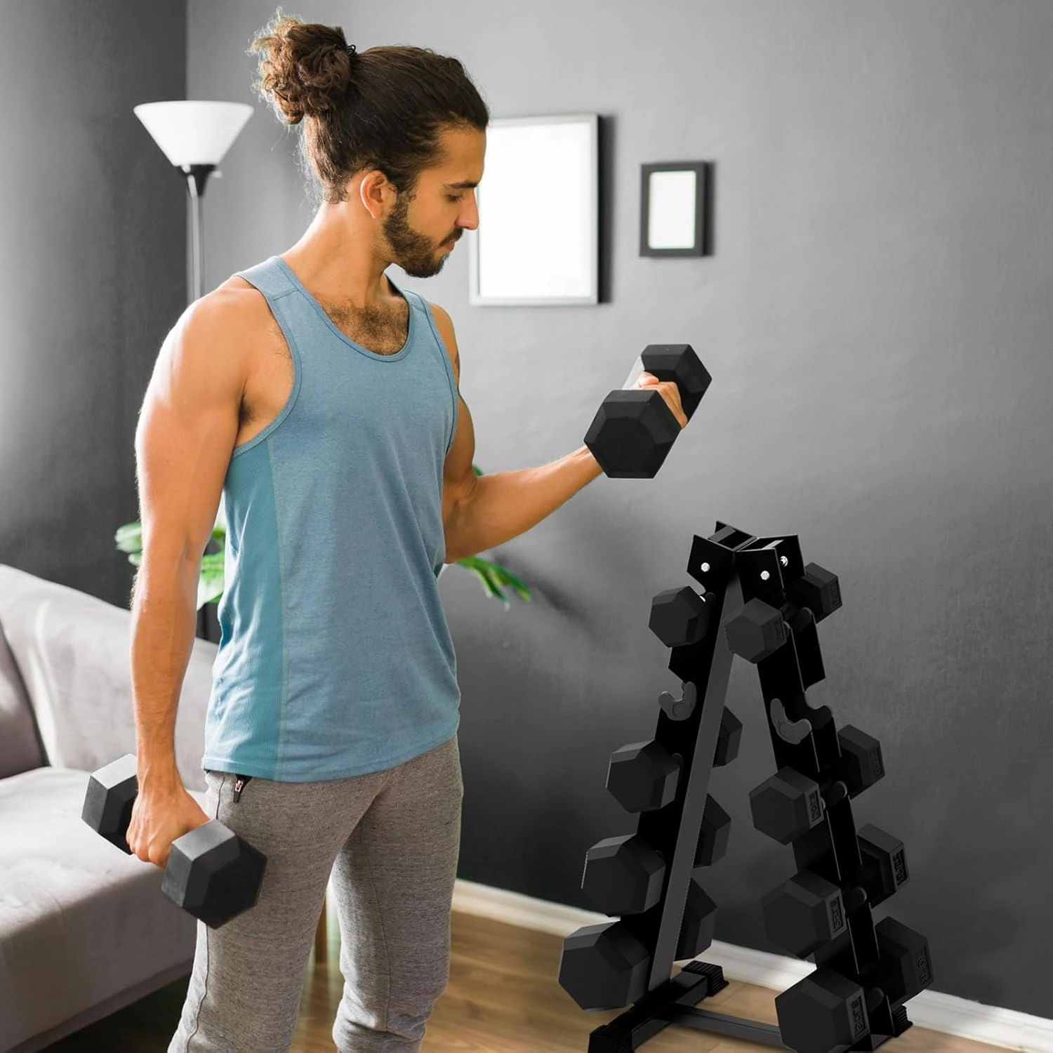 RitFit 5-300LBS Rubber Encased Hex Dumbbell Sets with Optional Rack for Home Gym, Coated Hand Weights for Strength Training, Workouts