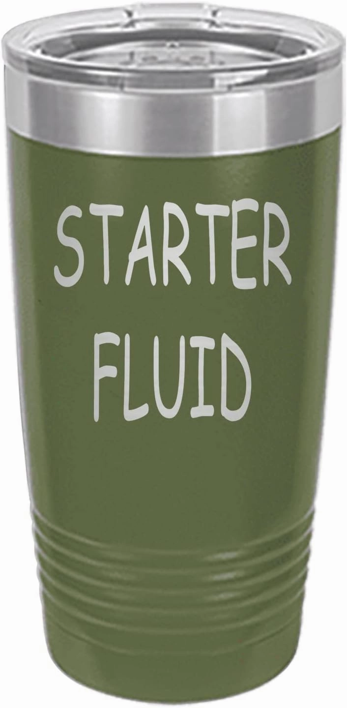 Rogue River Tactical Funny Starter Fluid Large 20 Ounce Travel Tumbler Mug Cup w/Lid Vacuum Insulated Hot or Cold Sarcastic Dad Father For Men Him (Green)