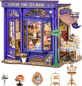 Rolife DIY Miniature House Kit Leisure Tea Time, 3D Book Nook Openable Bookshelf Decor for Adults, Tiny House Model Building Kit, DIY Crafts Kit Halloween for Adults (Leisure Tea Time)
