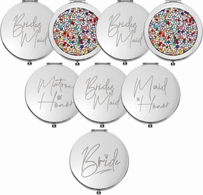 Roowest 8 Pcs Bridesmaid Compact Mirrors Bulk Magnifying Makeup Bridesmaid Gifts Set Double Sided for Purse Pocket for Bridal Shower Thank You Gifts Women Wedding Party Favors(Silver, Colorful)