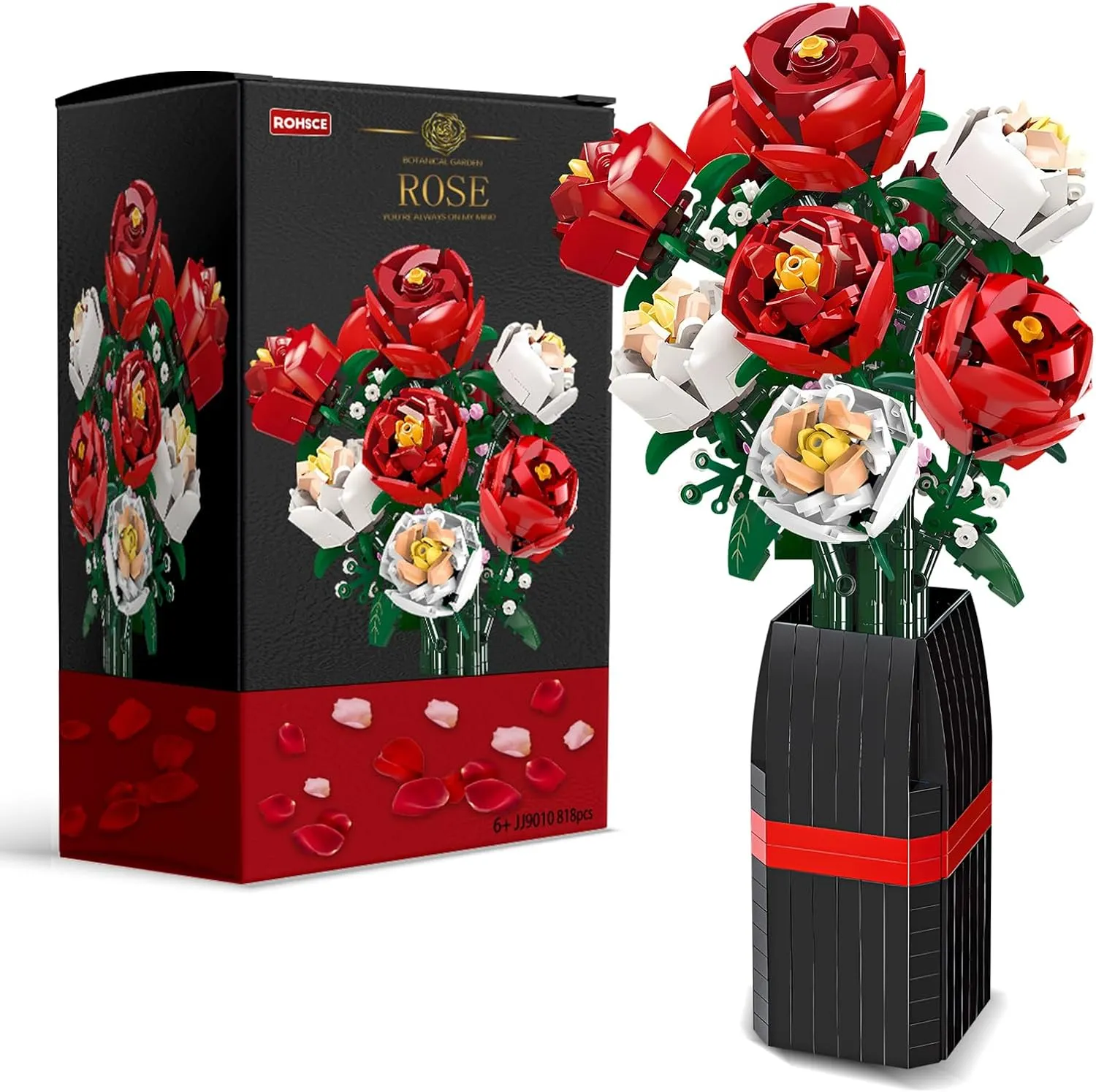 Rose Bouquet Building Set 8 Pieces of Never-Fading Flower Building Kit for DIY Table Home Decor, Romantic Anniversary,Thanksgiving,Valentine's Day,Birthday Gifts for Kids,Teens and Adults