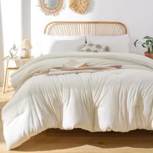 ROSGONIA Queen Comforter Set Ivory, 3pcs(1 Boho Ivory Comforter & 2 Pillowcases) All Season Soft Bedding Lightweight Bedspread Blanket Quilt Bed