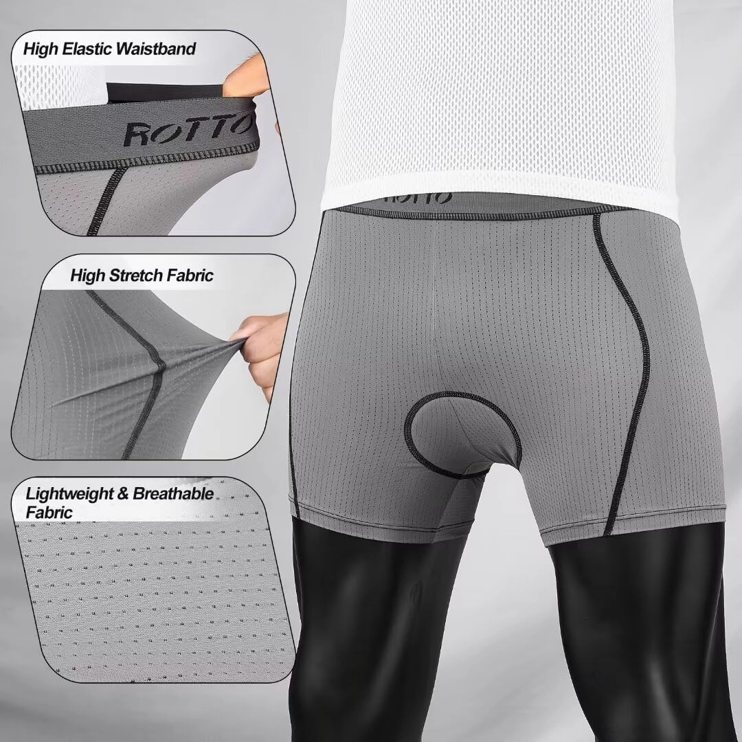 ROTTO Mens Padded Cycling Underwear Bike Shorts 3D MTB Liner Quick Drying