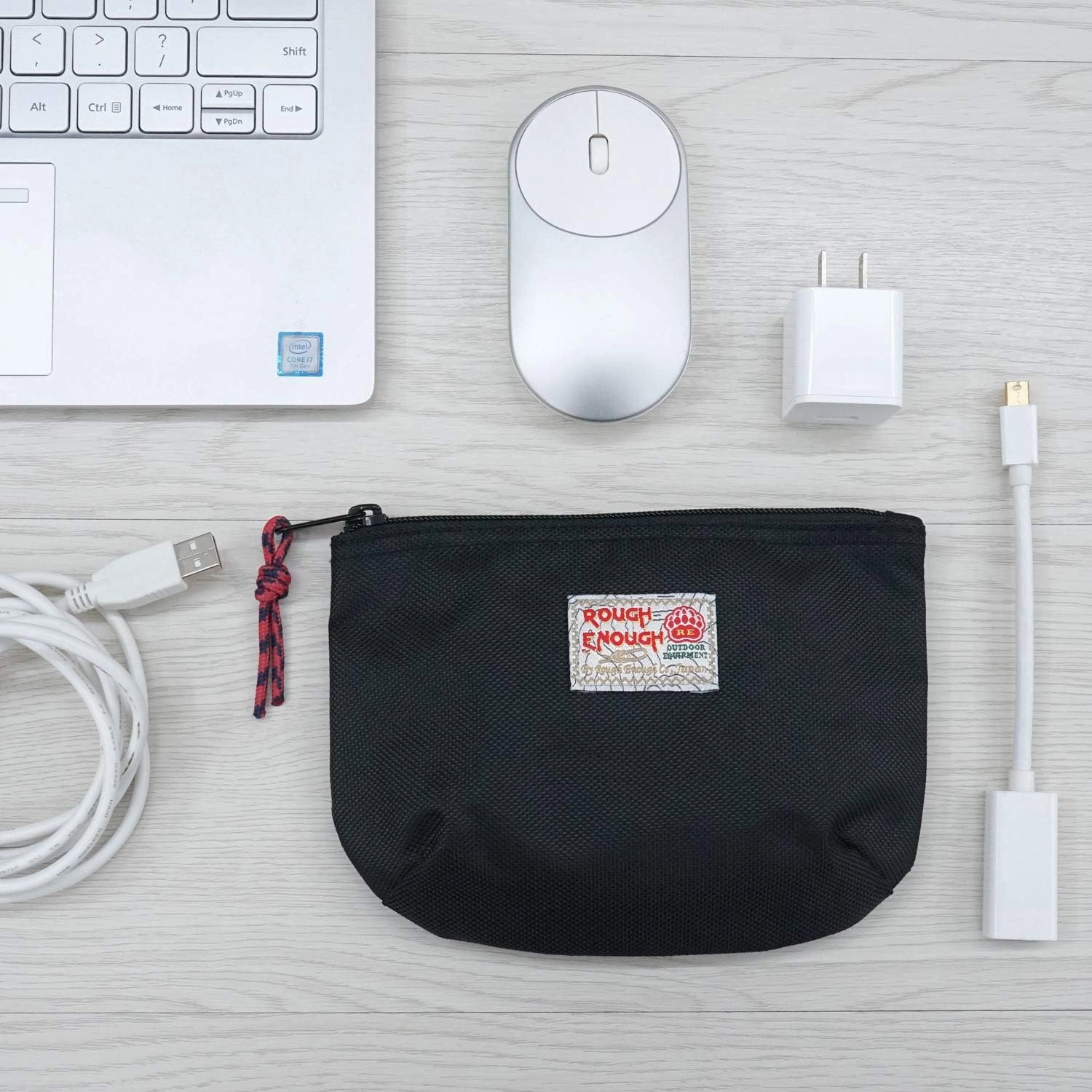 Rough Enough Small Tech Organizer Travel Case for Electronics & Cords - Cable Storage Bag Black
