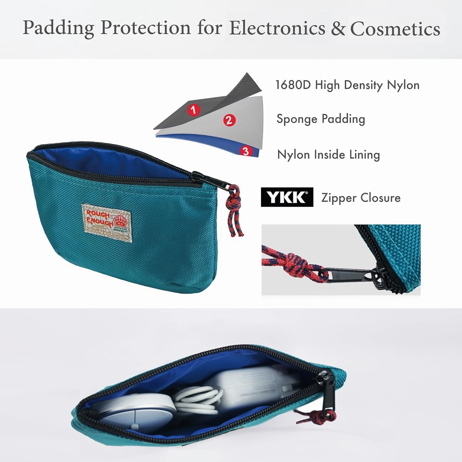 Rough Enough Small Tech Organizer Travel Case for Electronics & Cords - Cable Storage Bag Blue