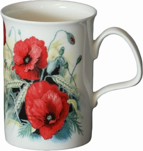 Roy Kirkham Lancaster Poppy Flower Mug - Red Poppy Flower Bud Poppies Chamomile Widfllowers, Ceramic Floral Coffee Mug Cup 11 oz