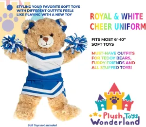 Royal & White Cheer Uniform, Cute Cheerleader Outfit for Stuffed Animals Plush Toys Fits Most 6"-10" Soft Toys Gift for Girls, Room Decor, Cheerleader Friends!