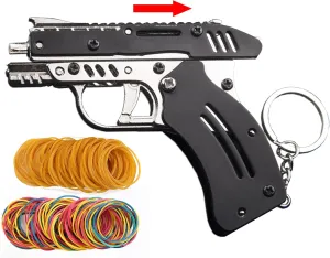 Rubber Band Gun New Generation Upgrade Mini Metal Foldable Toy Gun Keychain Foldable Handmade Toy Decor for Adults Kids