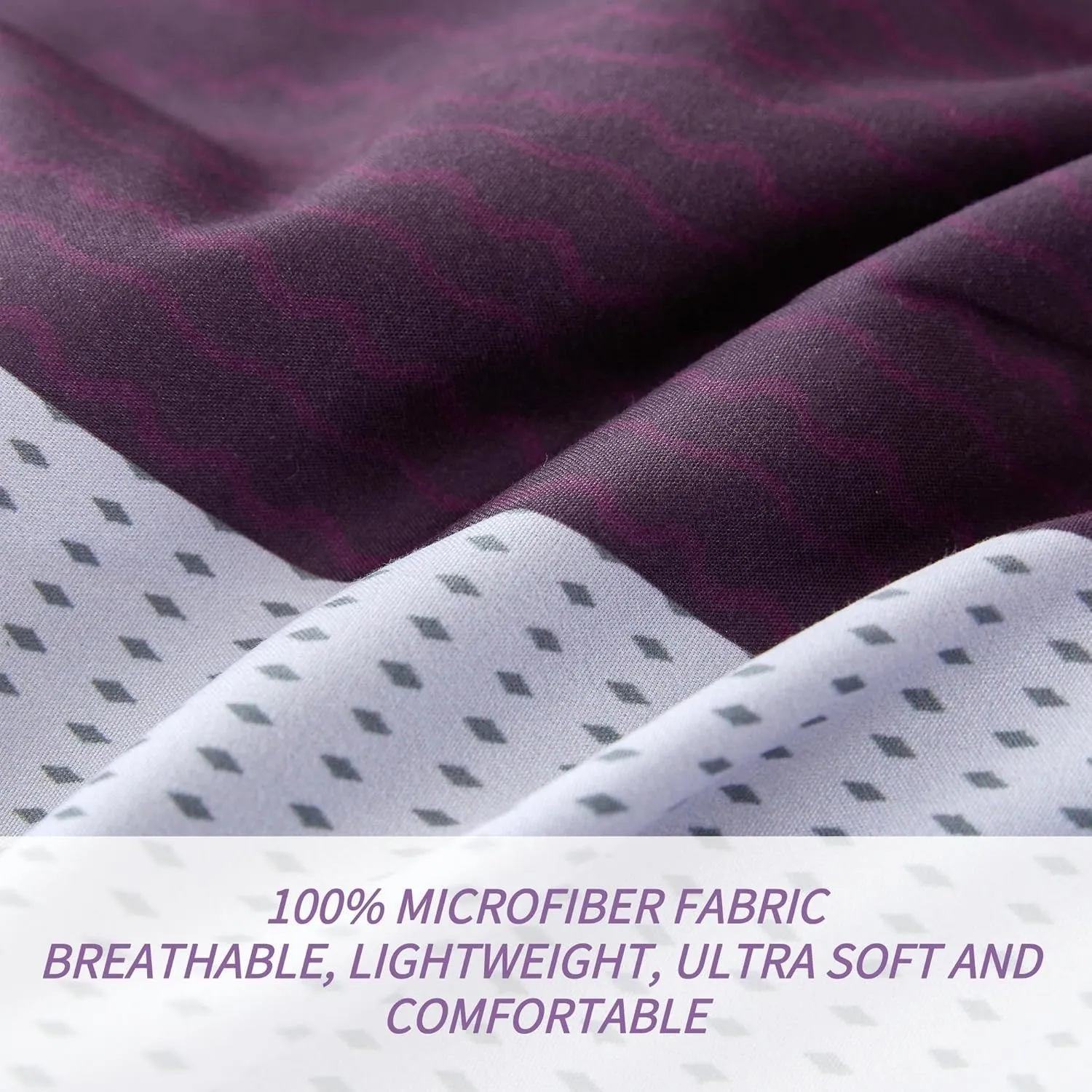 RYNGHIPY Purple Striped Bed in a Bag Full Size, Lightweight Soft Down Alternative Comforter Set for Men and Boys,8 Pieces Comforter Bedding Set with Sheets Pillowcases (Full,Purple Grey)