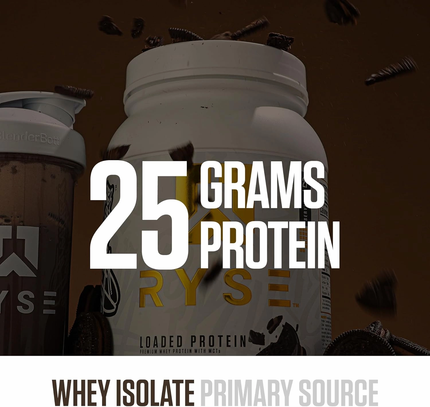 RYSE Loaded Protein Powder - Chocolate Cookie Blast - 25g Whey Protein Isolate & Concentrate with Prebiotic Fiber & MCTs - Low Carb, Low Sugar, Digestive-Friendly - 27 Servings / 2 lb Tub