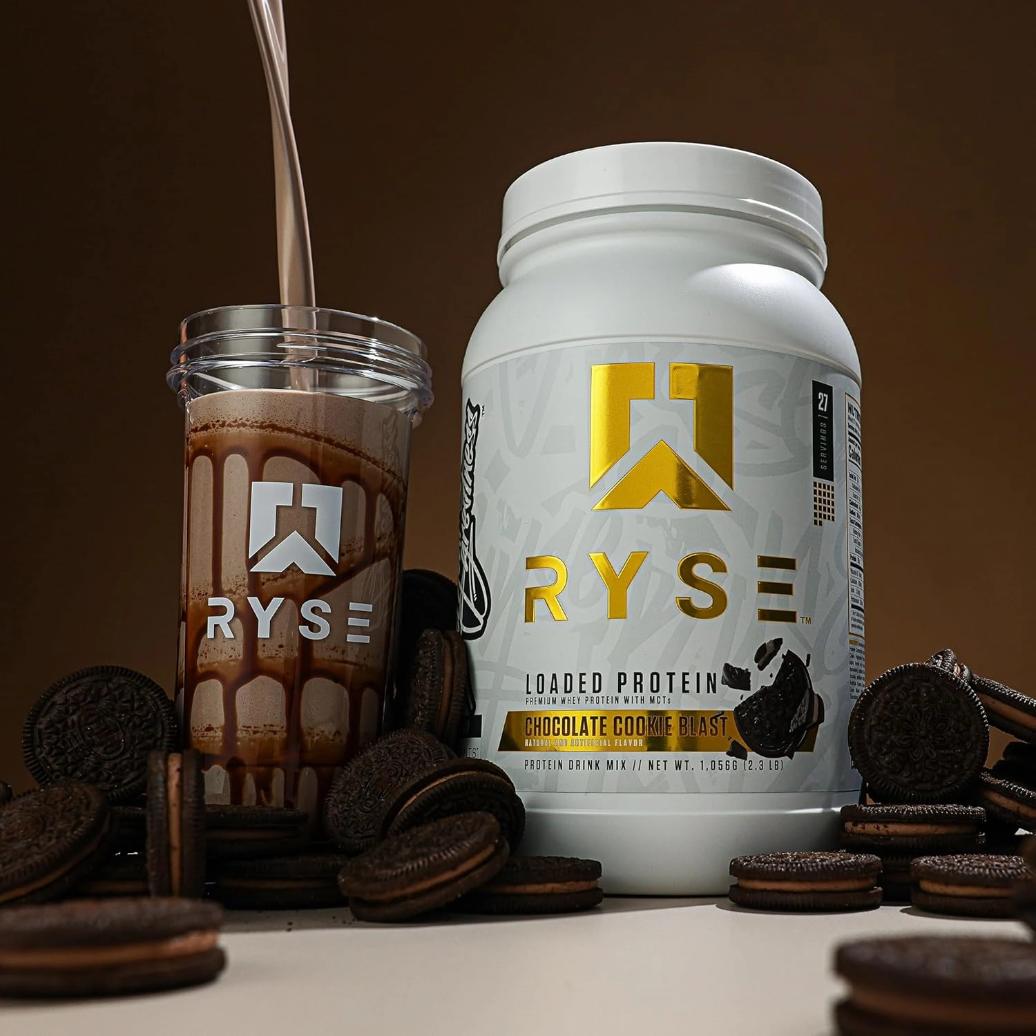 RYSE Loaded Protein Powder - Chocolate Cookie Blast - 25g Whey Protein Isolate & Concentrate with Prebiotic Fiber & MCTs - Low Carb, Low Sugar, Digestive-Friendly - 27 Servings / 2 lb Tub
