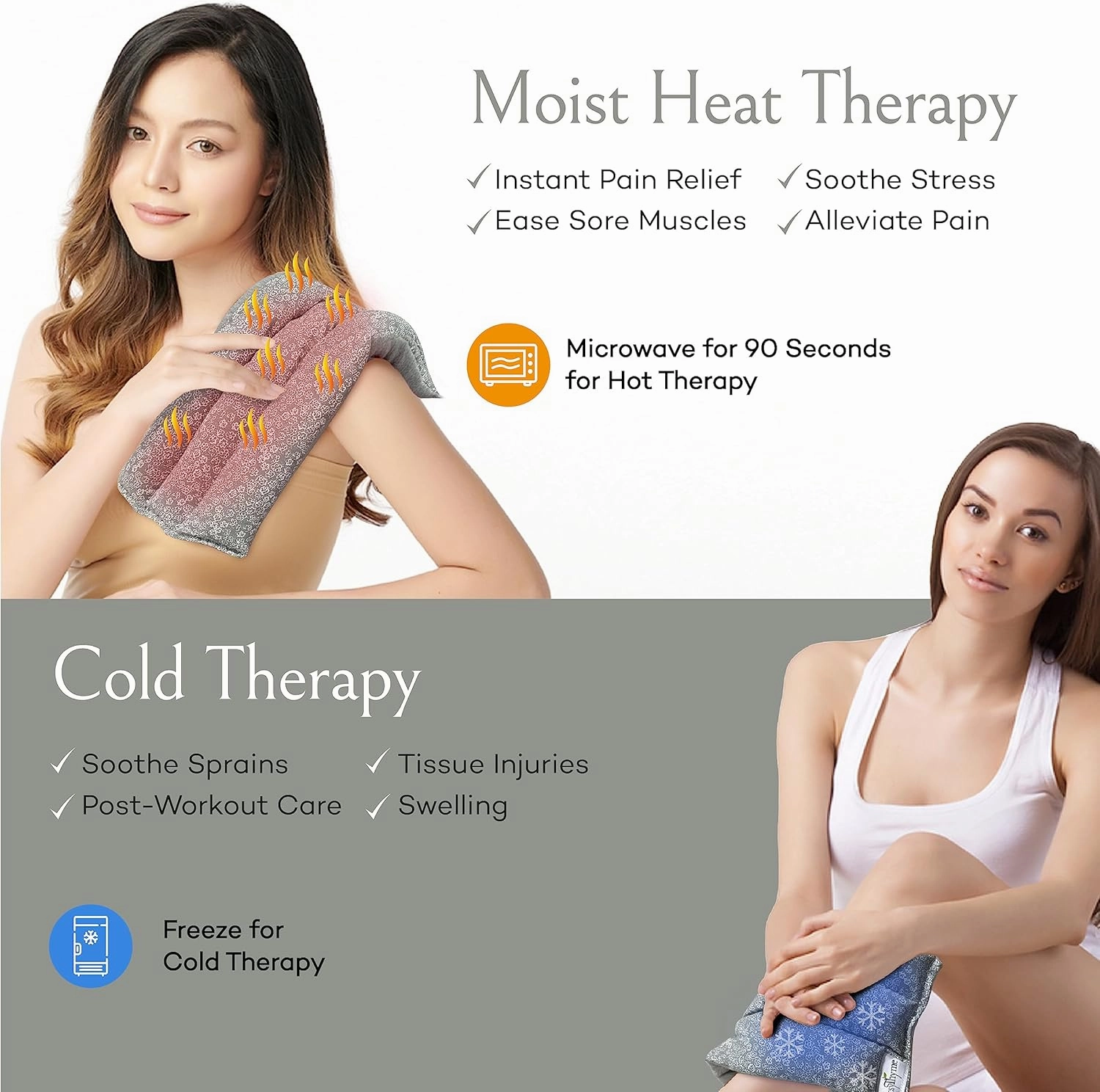 SacksyThyme Microwave Heating Pad for Back, Neck, Menstrual Cramps, Shoulders, Leg Pain Relief - Hot Moist Microwavable Therapy Pack - Gray Unscented Flaxseed Heat Pad Made in USA
