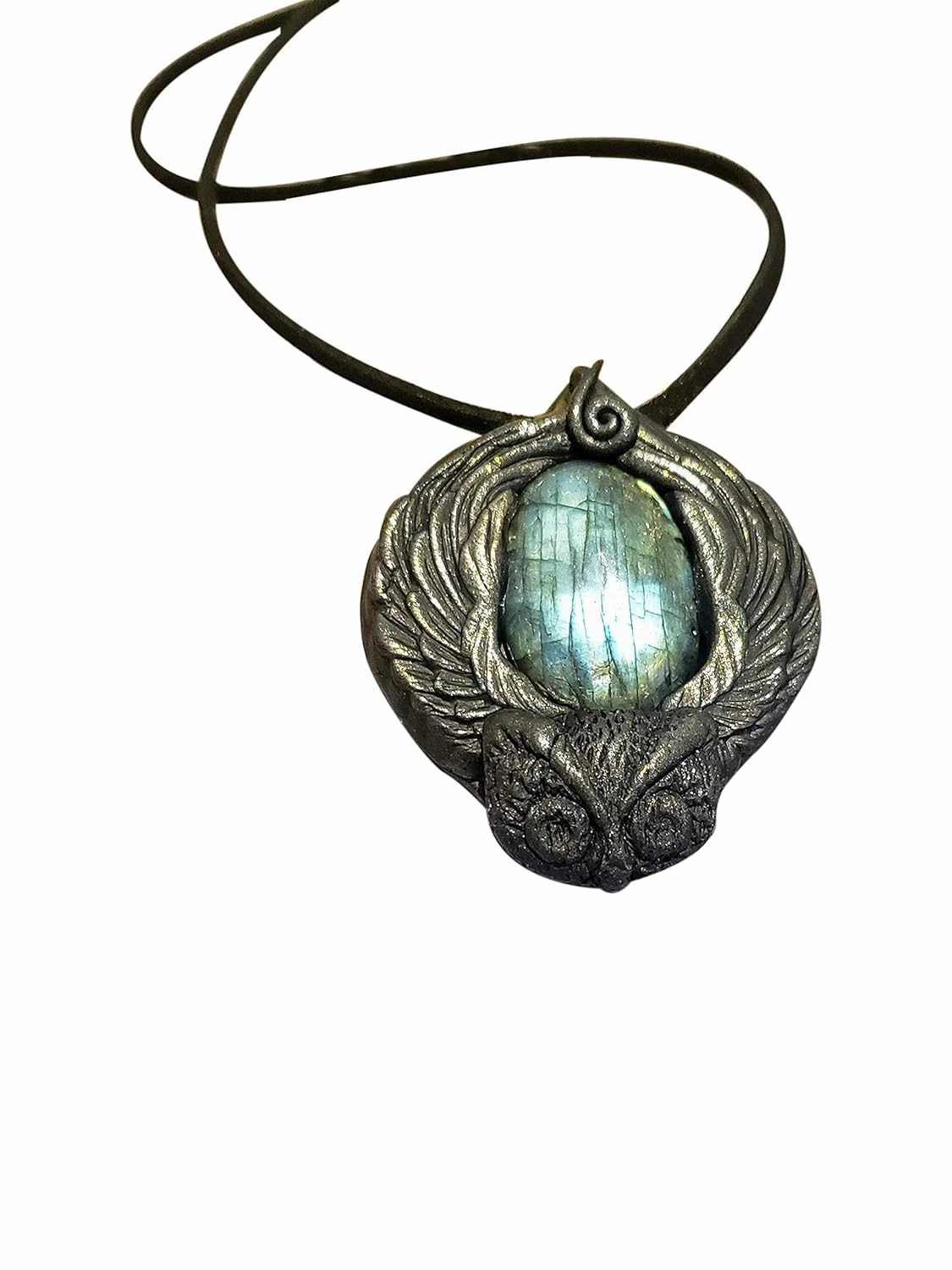 Sacred Wisdom Owl Necklace Spirit Animal Totem Pendant with Genuine Gemstones and Energy Crystals. Wise Owl Lovers Gifts for Women and Men. (Labradorite A)