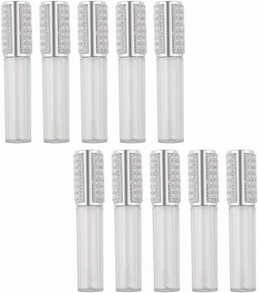 SaditY Makeup Lip Gloss 10pcs Pearl Diamond Lip Gloss Wand Tubes 5ml Bling Crystal Empty Lip Gloss Containers Clear Refillable Balm Bottles Dispenser For Travel Business Travel Container, Silver