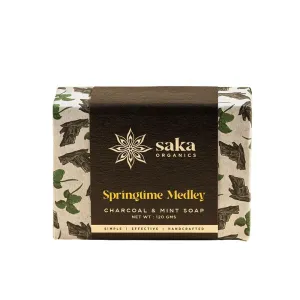 Saka Organics - Springtime Medley - Handmade Charcoal and Mint Soap with Shea Butter and Charcoal Clay | Vegan | Paraben-free & Sulphate-free | (240 gm) (Pack of 2)