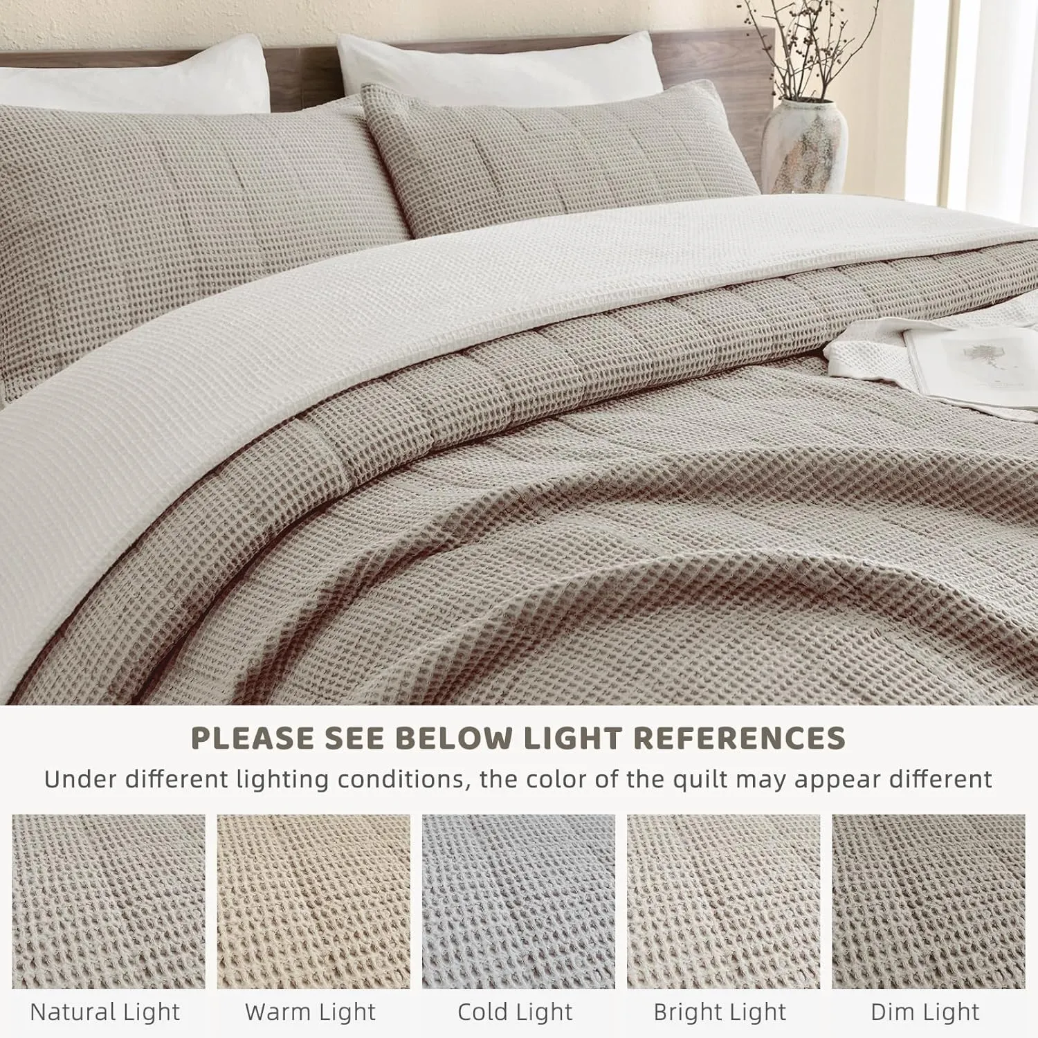 Sanracie Oversized King Bedspread(120"x120"),100% Cotton Waffle Weave Quilt Set 3Pcs Soft Lightweight Farmhouse Oversized King Quilt Bedding Set,Luxury Bedding Coverlet for All Seasons