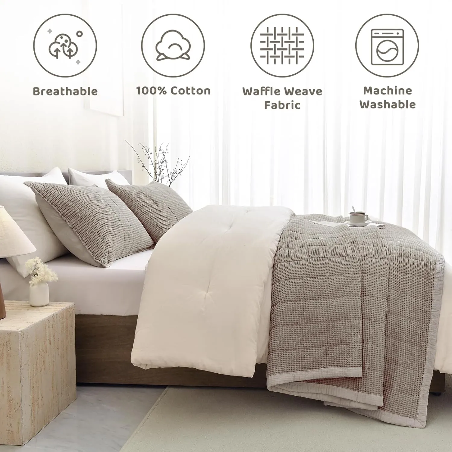 Sanracie Oversized King Bedspread(120"x120"),100% Cotton Waffle Weave Quilt Set 3Pcs Soft Lightweight Farmhouse Oversized King Quilt Bedding Set,Luxury Bedding Coverlet for All Seasons