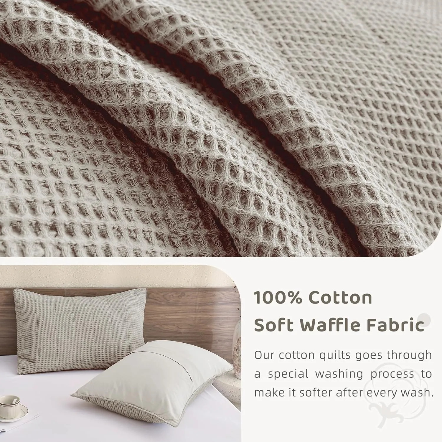 Sanracie Oversized King Bedspread(120"x120"),100% Cotton Waffle Weave Quilt Set 3Pcs Soft Lightweight Farmhouse Oversized King Quilt Bedding Set,Luxury Bedding Coverlet for All Seasons