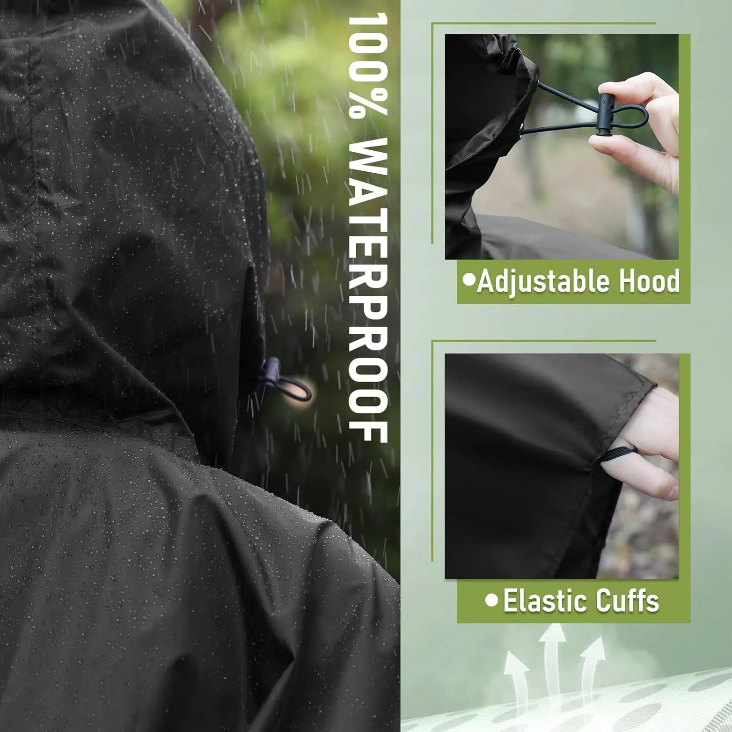 SaphiRose Unisex Rain Poncho Raincoat Hooded for Adults Women with Pockets