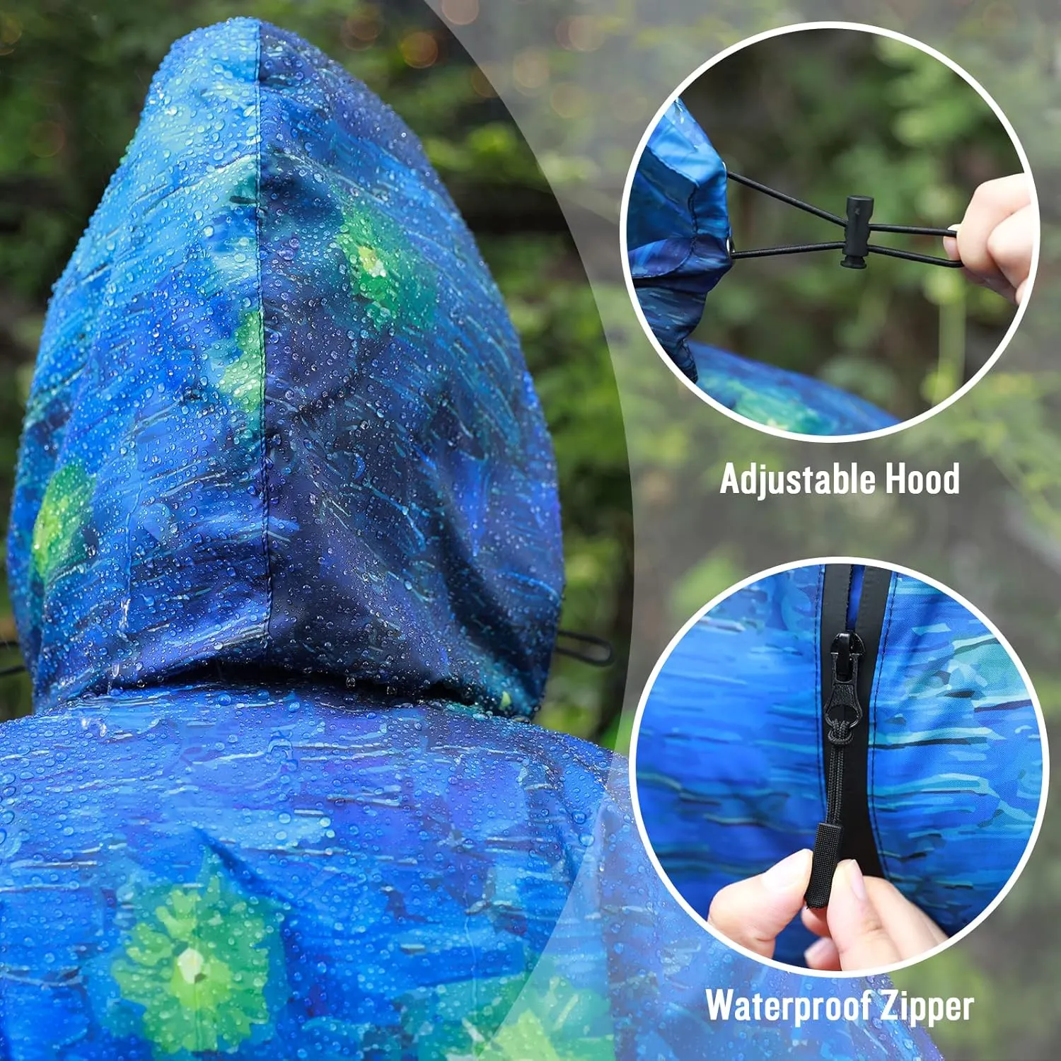 SaphiRose Unisex Rain Poncho Raincoat Hooded for Adults Women with Pockets