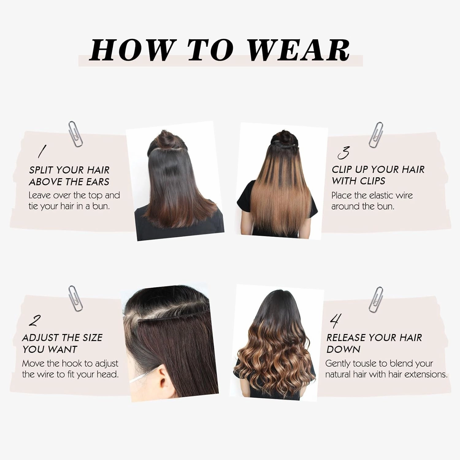 Sassina Invisible Wire Hair Extensions Real Human Hair with Transparent Wire Adjustable Size Secure Clips Natural Straight Secret Miracle Hairpiece, #1 Jet Black 16 Inch 80 Gram