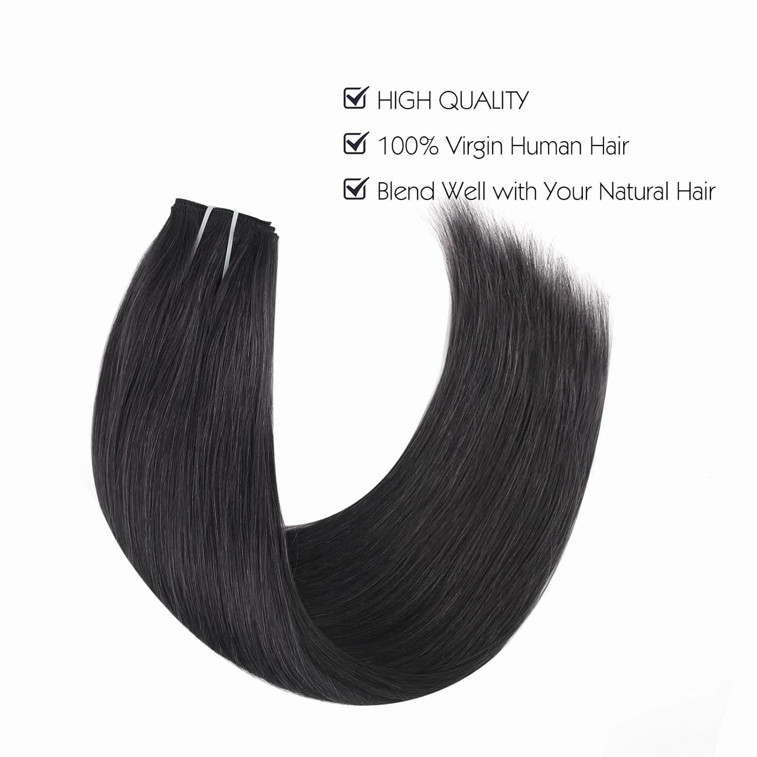 Sassina Invisible Wire Hair Extensions Real Human Hair with Transparent Wire Adjustable Size Secure Clips Natural Straight Secret Miracle Hairpiece, #1 Jet Black 16 Inch 80 Gram