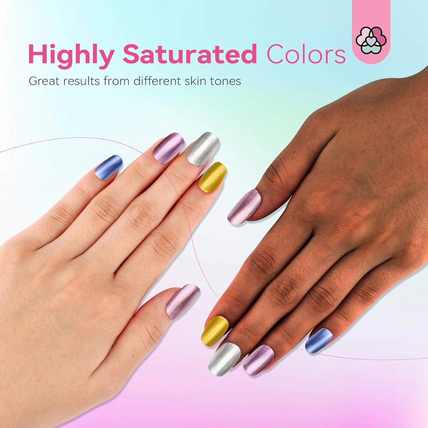 SAVILAND Metallic Nail Polish Set: 12 Colors Mirror Chrome Glitter Nail Polish 0.34oz Holographic Red Silver Pink Nail Polish Quick-Dry Base Top Polish Coat for Fingernail Toenail French Manicure Art