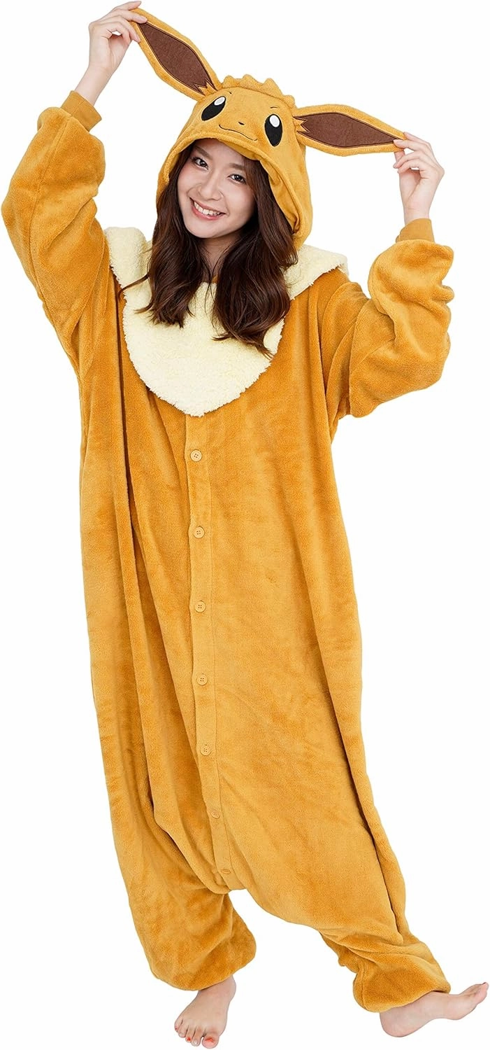 SAZAC Pokemon Eevee Kigurumi Onesie - Adult Halloween, Cosplay, Loungewear - Ultra Soft & Cozy - Unisex