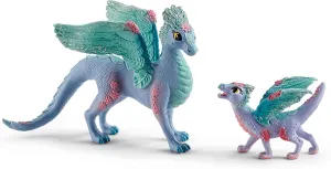 Schleich Bayala - 2 PC Flower Dragon and Baby Toy Set for Girls and Boys - Durable Fantasy Fairy Animal Figurines - Cute Pink and Blue Dragon Figures - Fun Wyvern Playset for Kids Ages 5  - 70592